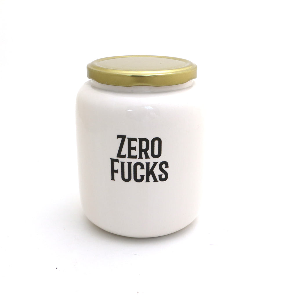 Zero F's jar, ceramic stash jar, funny novelty gift, retirement
