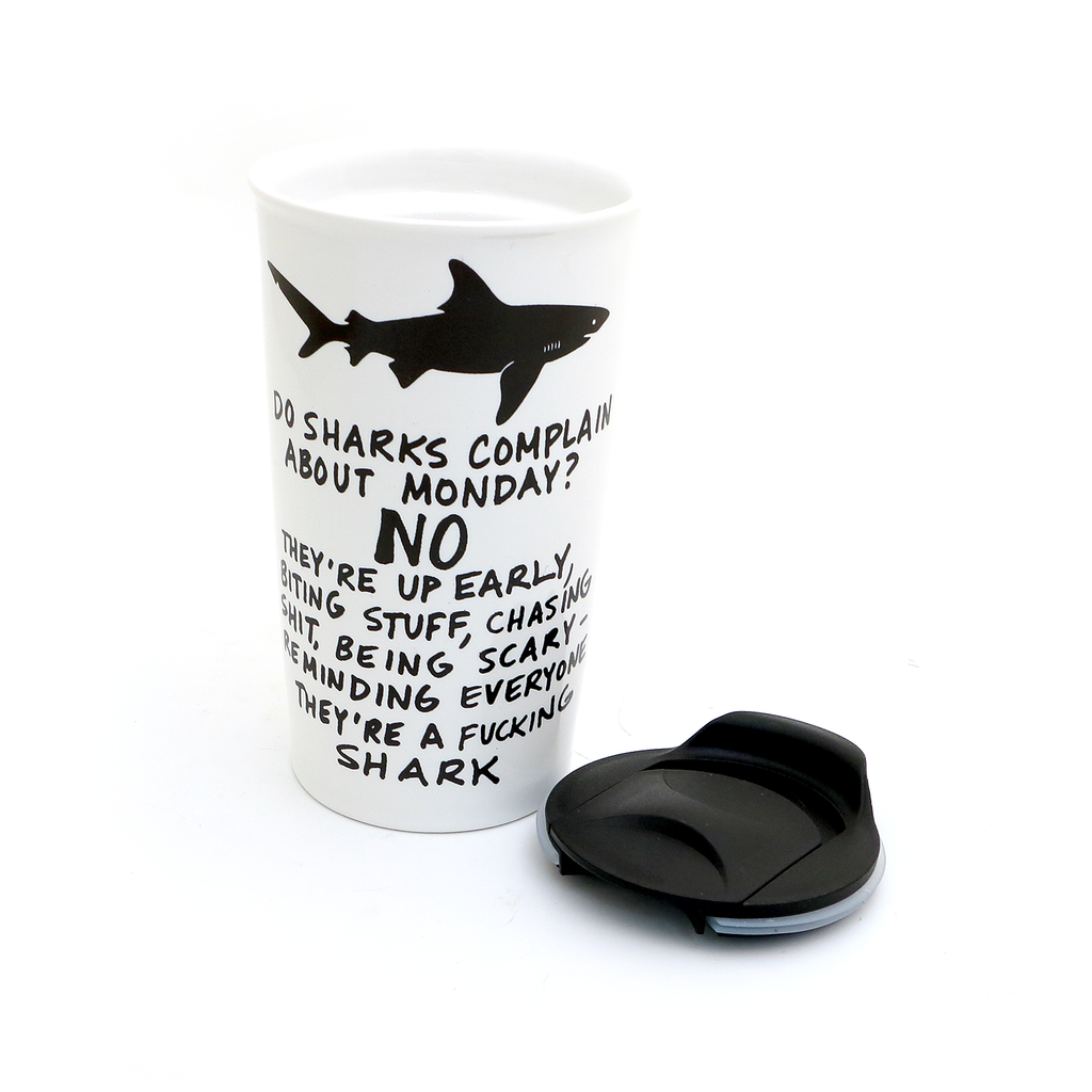 Mature Shark Travel Mug, Eco friendly, Ceramic mug with lid, Large travel mug