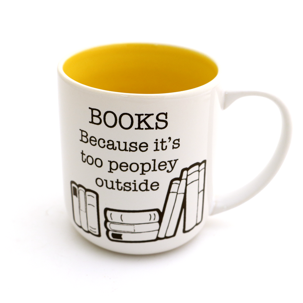 Books mug, gift for introverted reader, Too Peopley outside