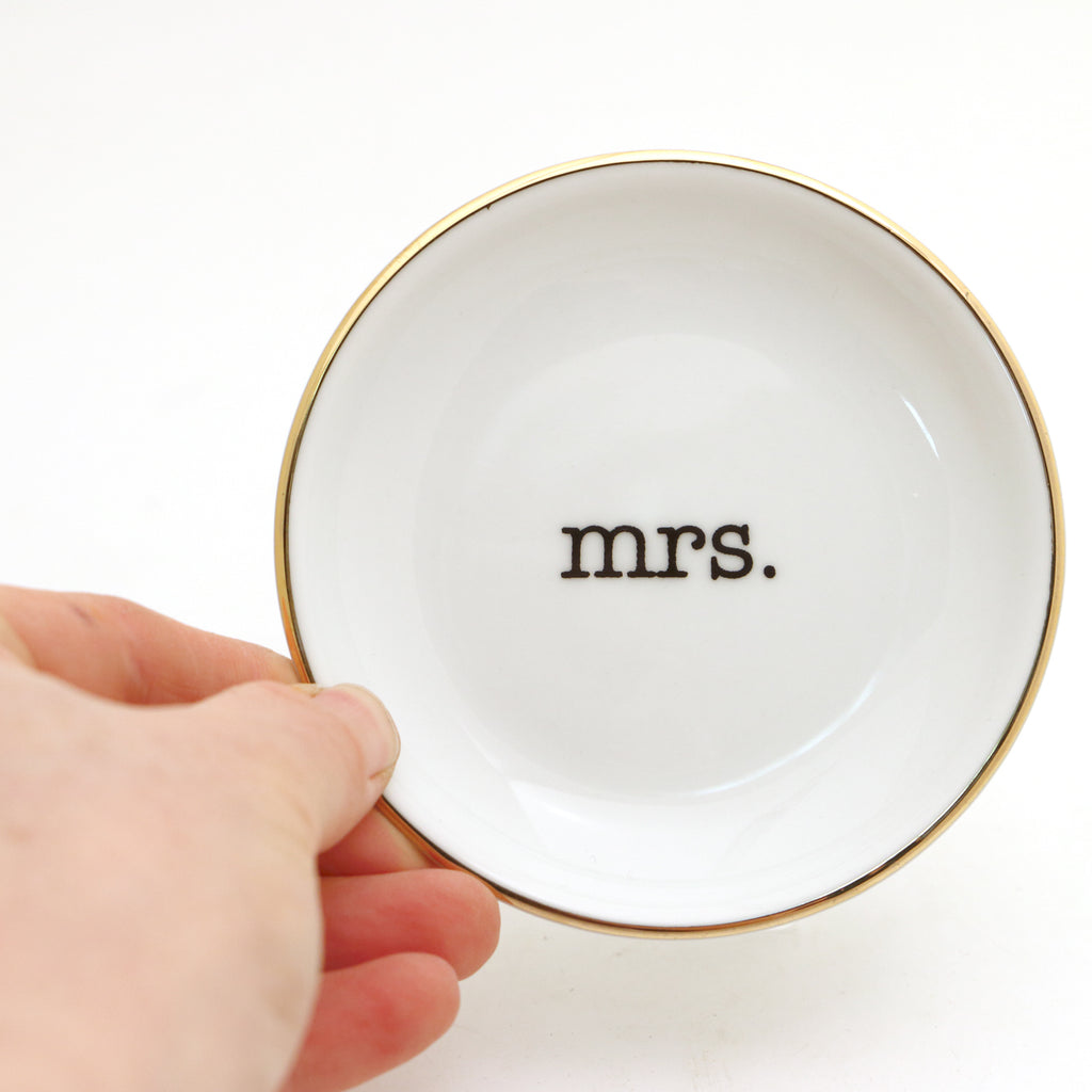 Mrs. Ring Dish with 22k Gold Accents, Bridal shower or engagement gift