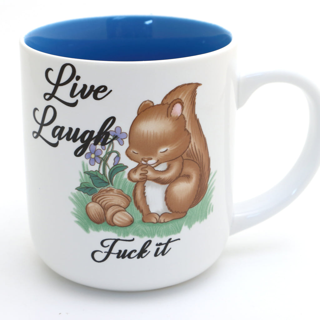 Live Laugh F It, squirrel mug,  vintage image, mature language, funny spring gift