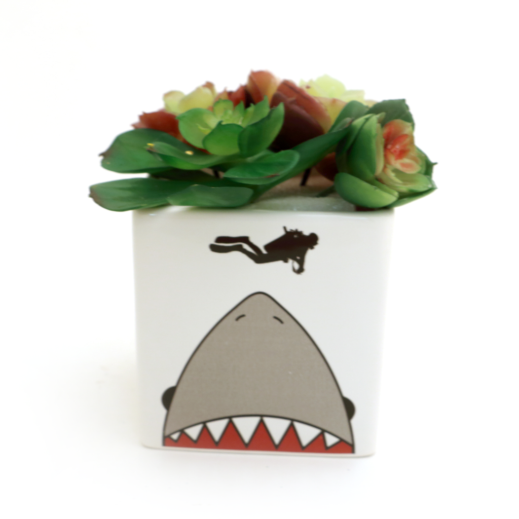 Shark, scuba diver, JAWS indoor planter, candle holder, container