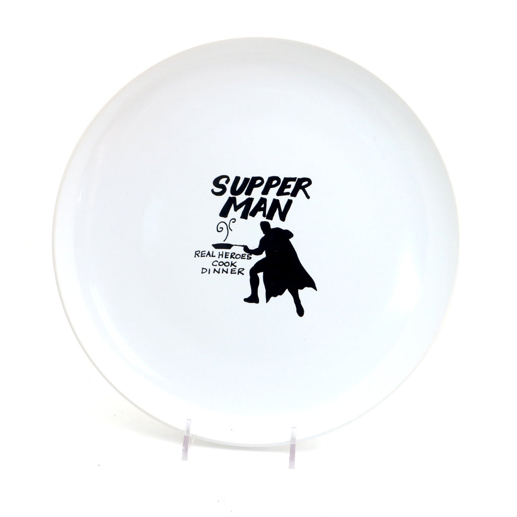 Funny plate, Supper Man, serving platter, gift for him, men cooking