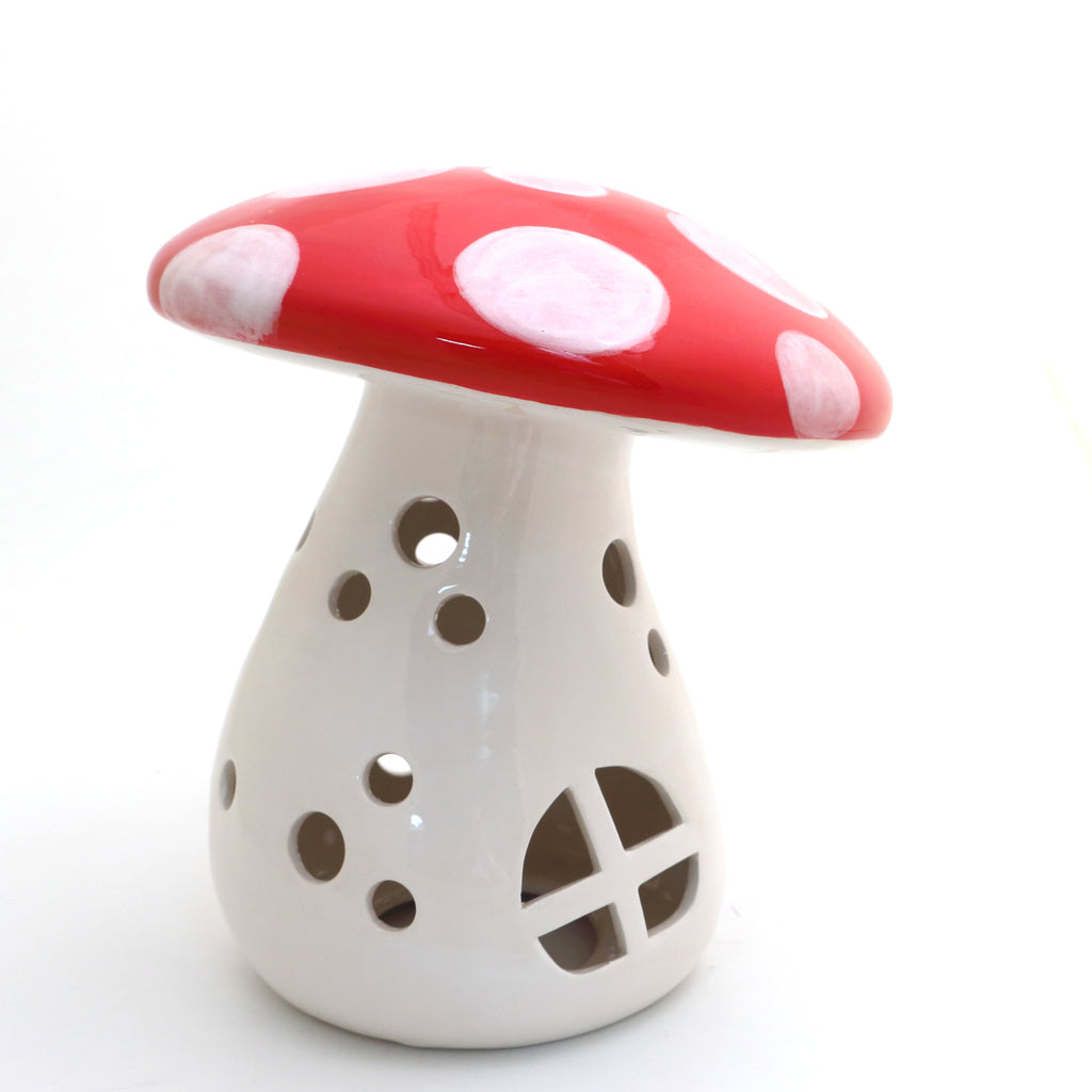 Mushroom lantern, luminary, candle holder, ceramic mushroom, whimsical garden decor