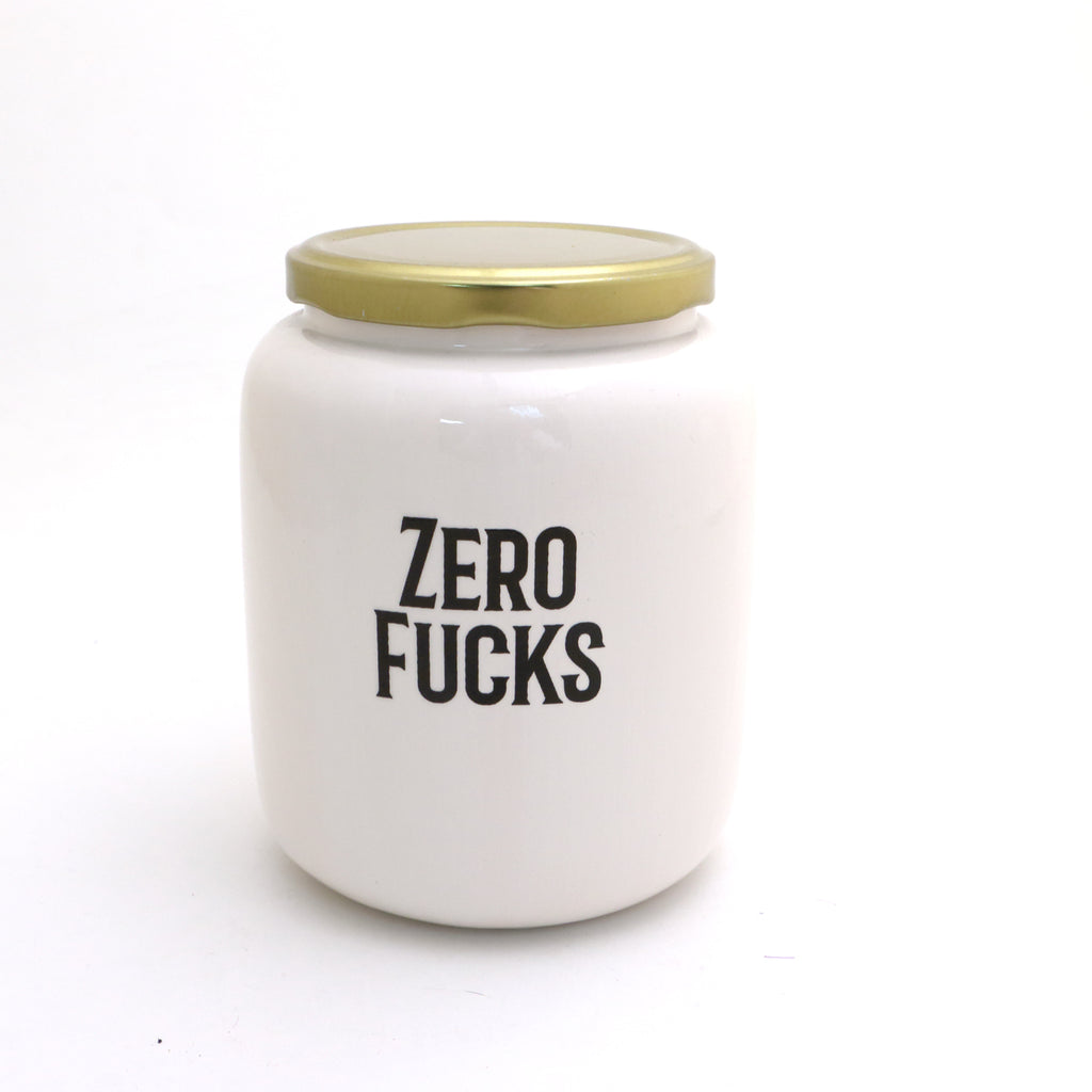 Zero F's jar, ceramic stash jar, funny novelty gift, retirement