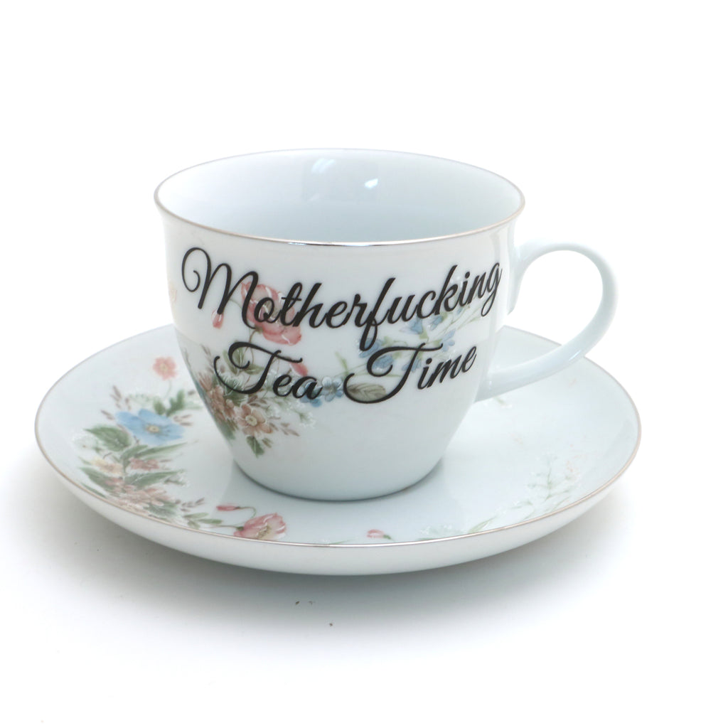 Mother F'ing Tea Time teacup and saucer, Upcycled, vintage