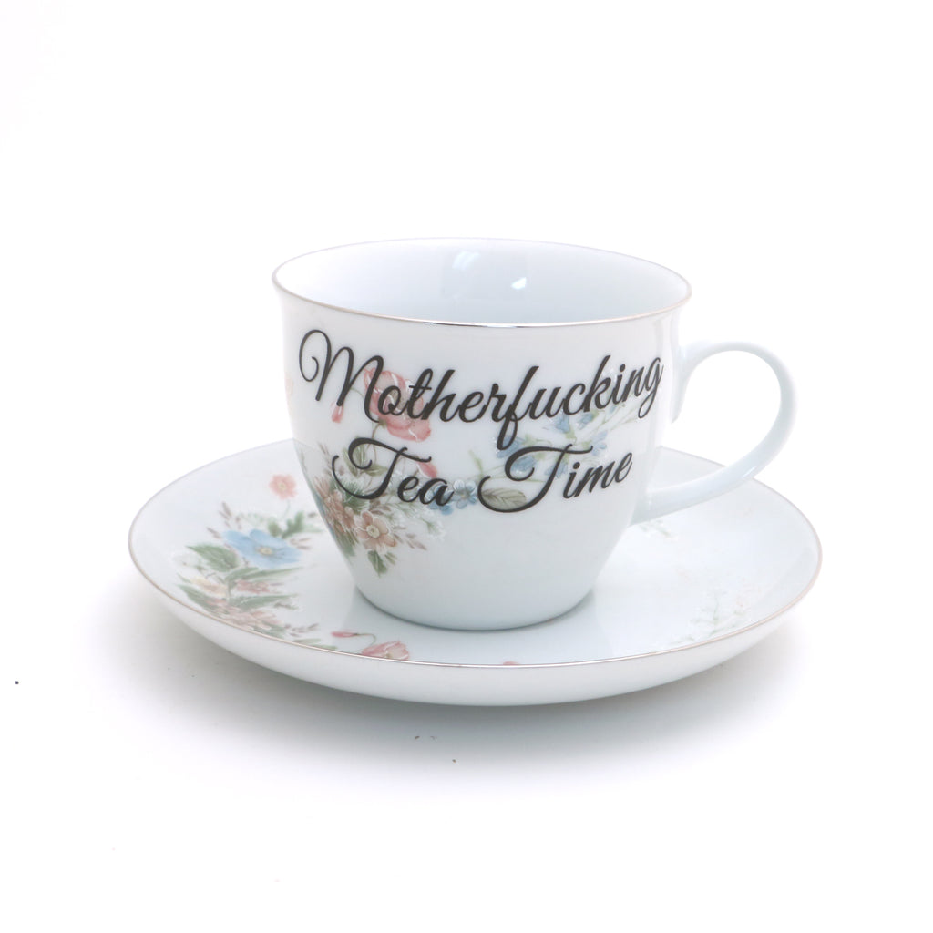 Mother F'ing Tea Time teacup and saucer, Upcycled, vintage