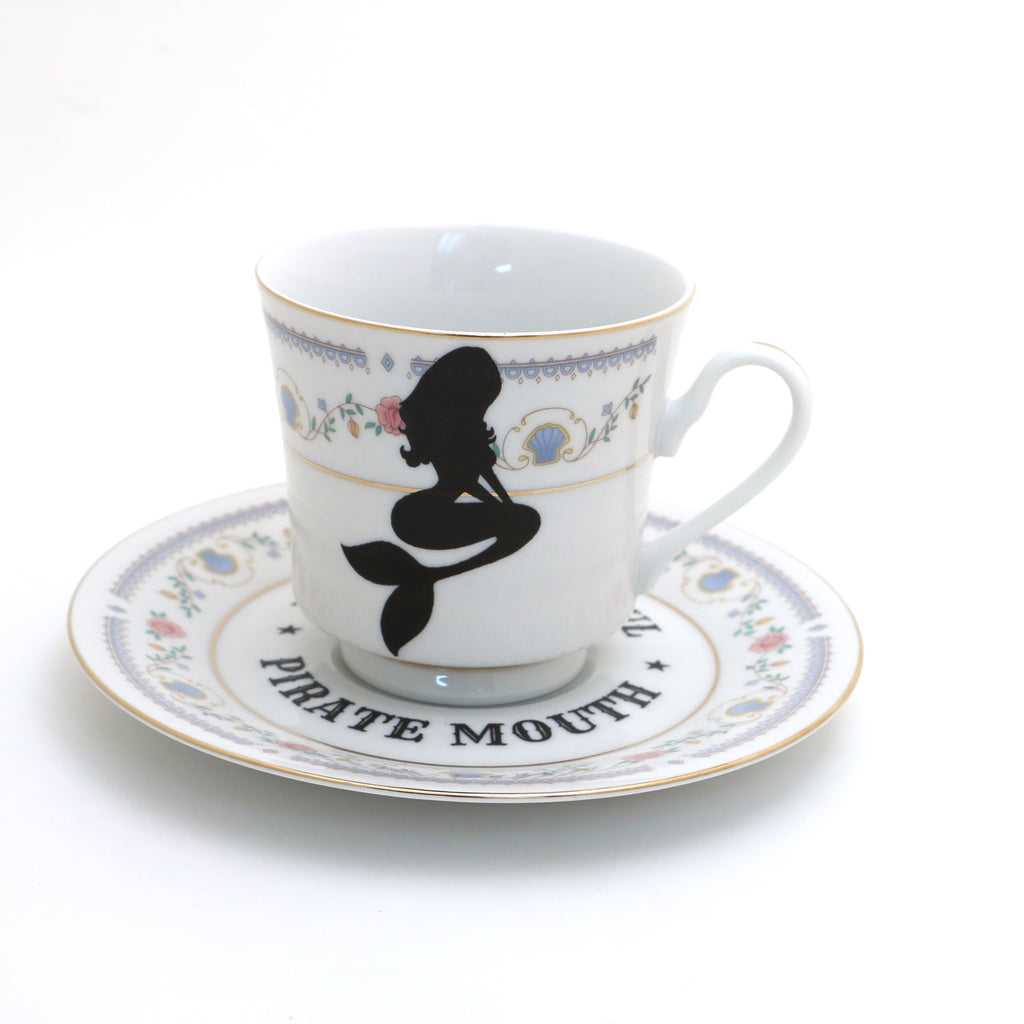 Vintage tea cup and saucer, Mermaid, upcycled