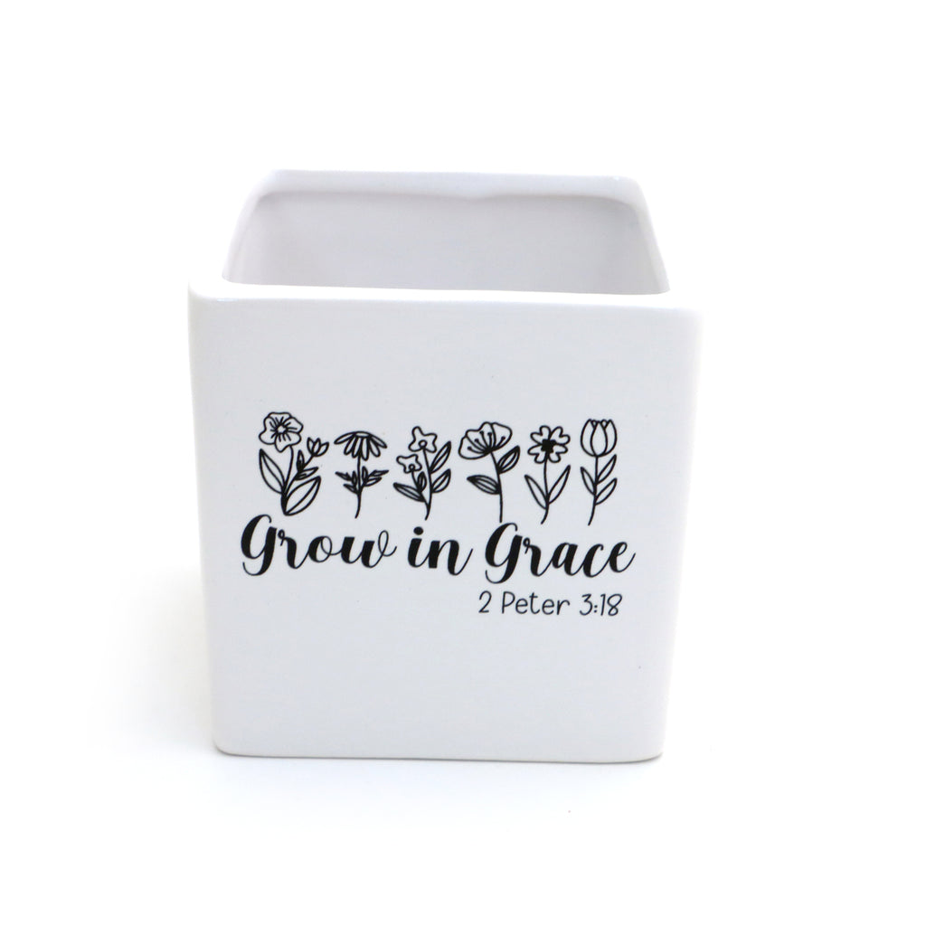 Grow in Grace planter, candle holder, pencil cup, square pot, vase
