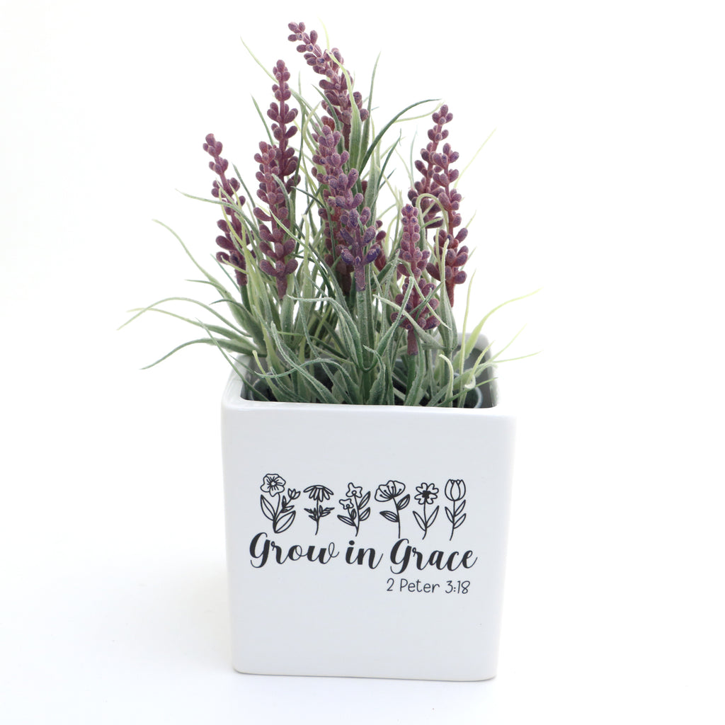 Grow in Grace planter, candle holder, pencil cup, square pot, vase