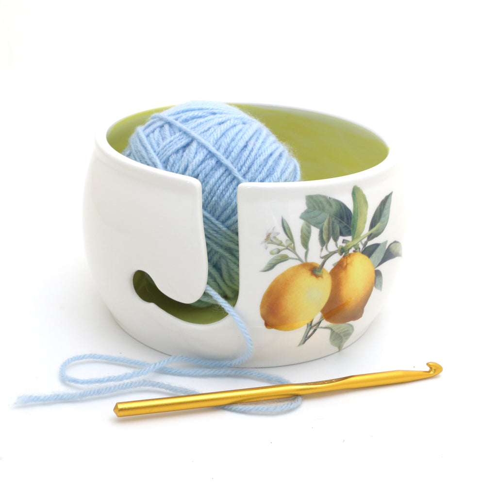Yarn Bowl with Lemons, crochet or knitting