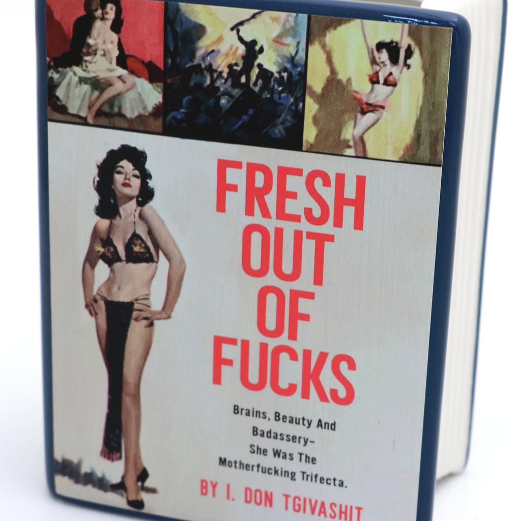 Book shaped pencil holder, Fresh Out Of F's, Book vase,  planter, pulp novel parody