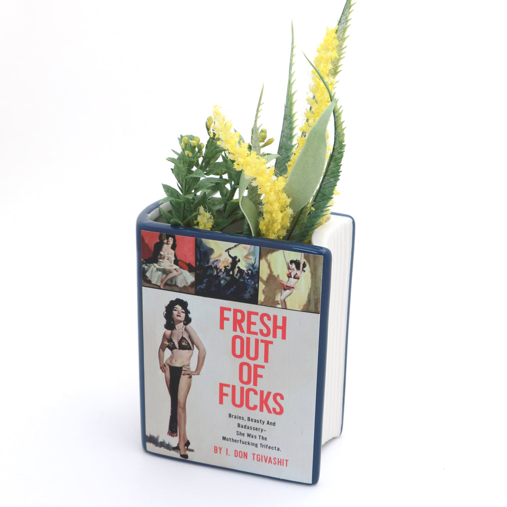 Book shaped pencil holder, Fresh Out Of F's, Book vase,  planter, pulp novel parody