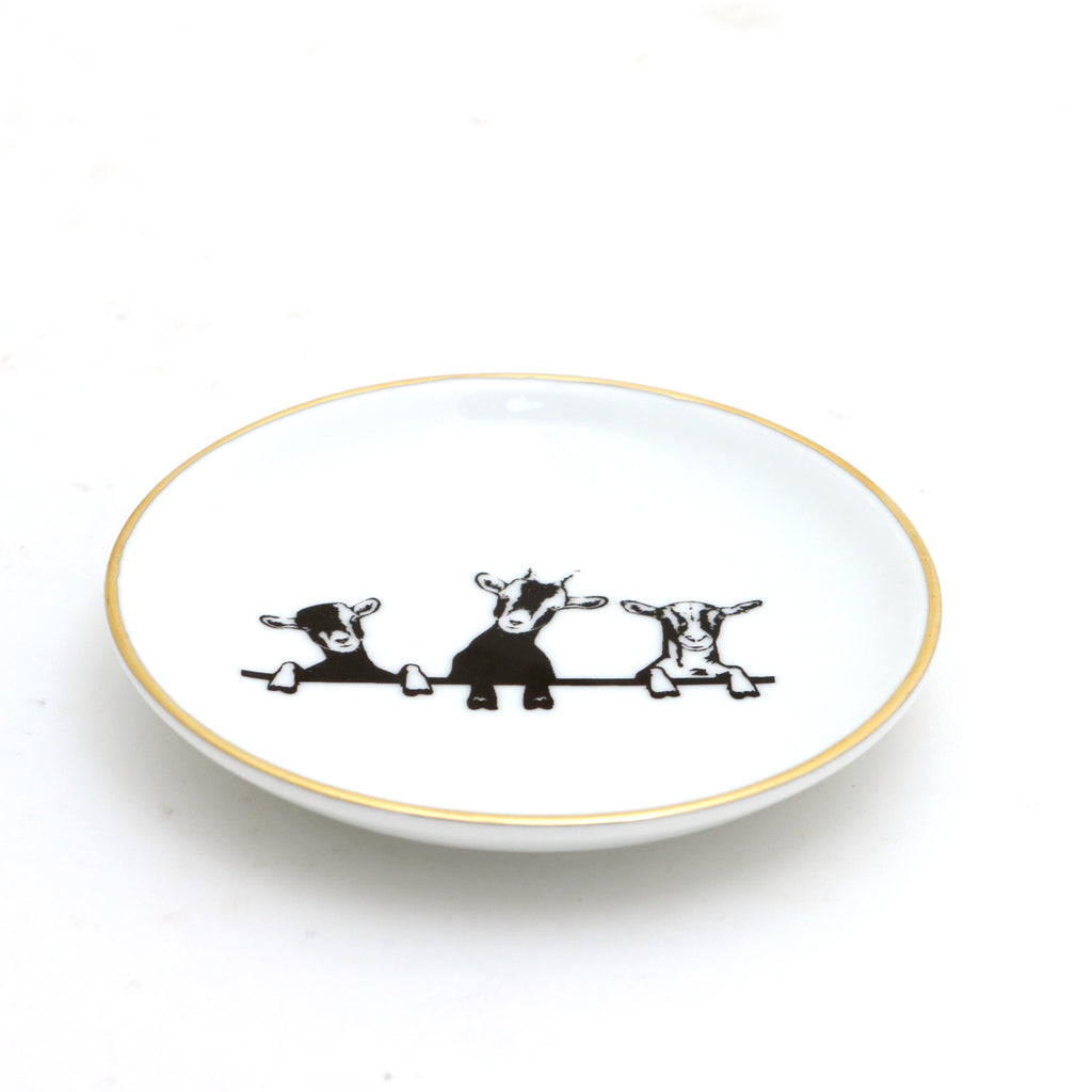 Goat ring dish, ringholder with 22K Gold accents