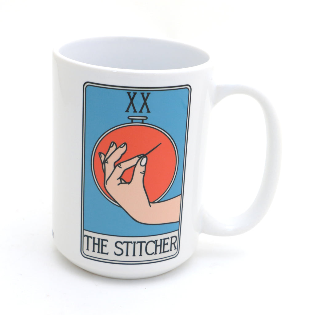 The Stitcher, tarot card mug, funny gift for quilter, sewing mug