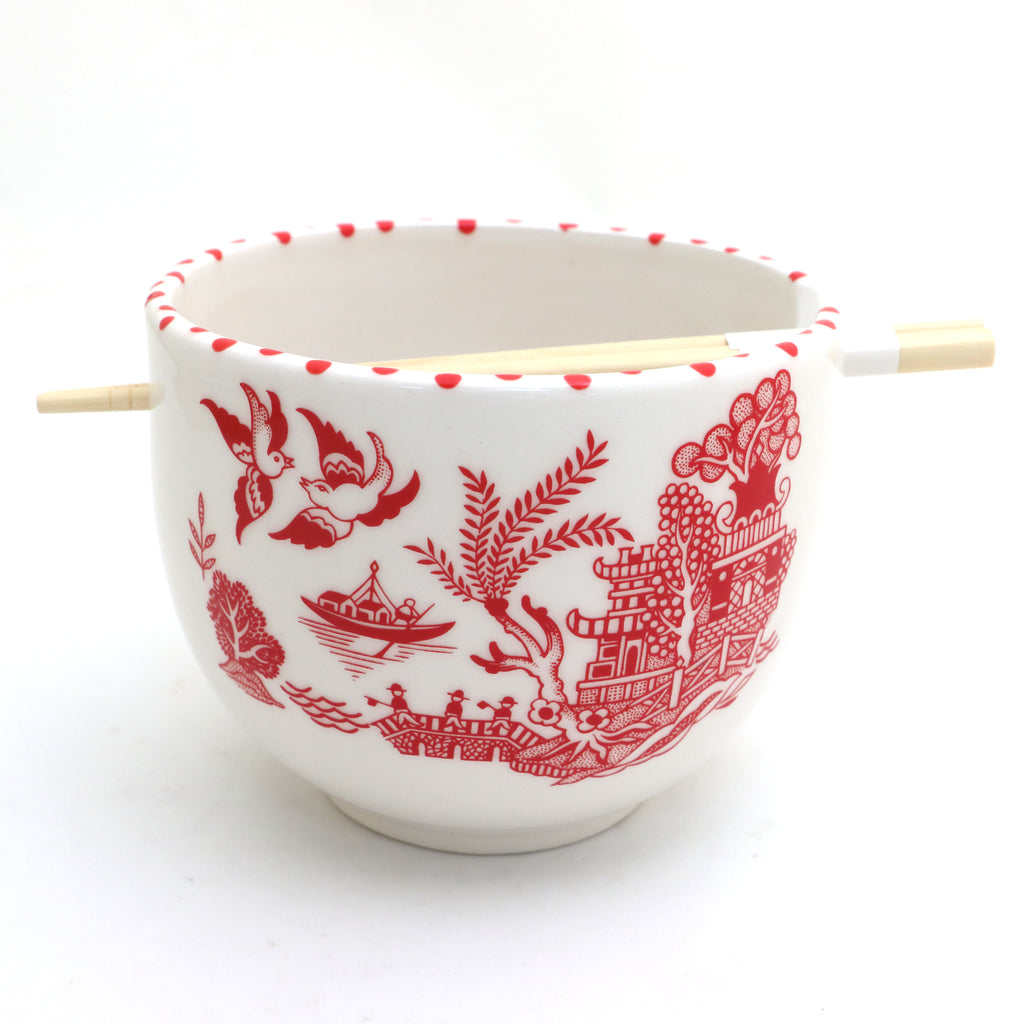 Red Willow noodle bowl, ramen bowl, chopsticks