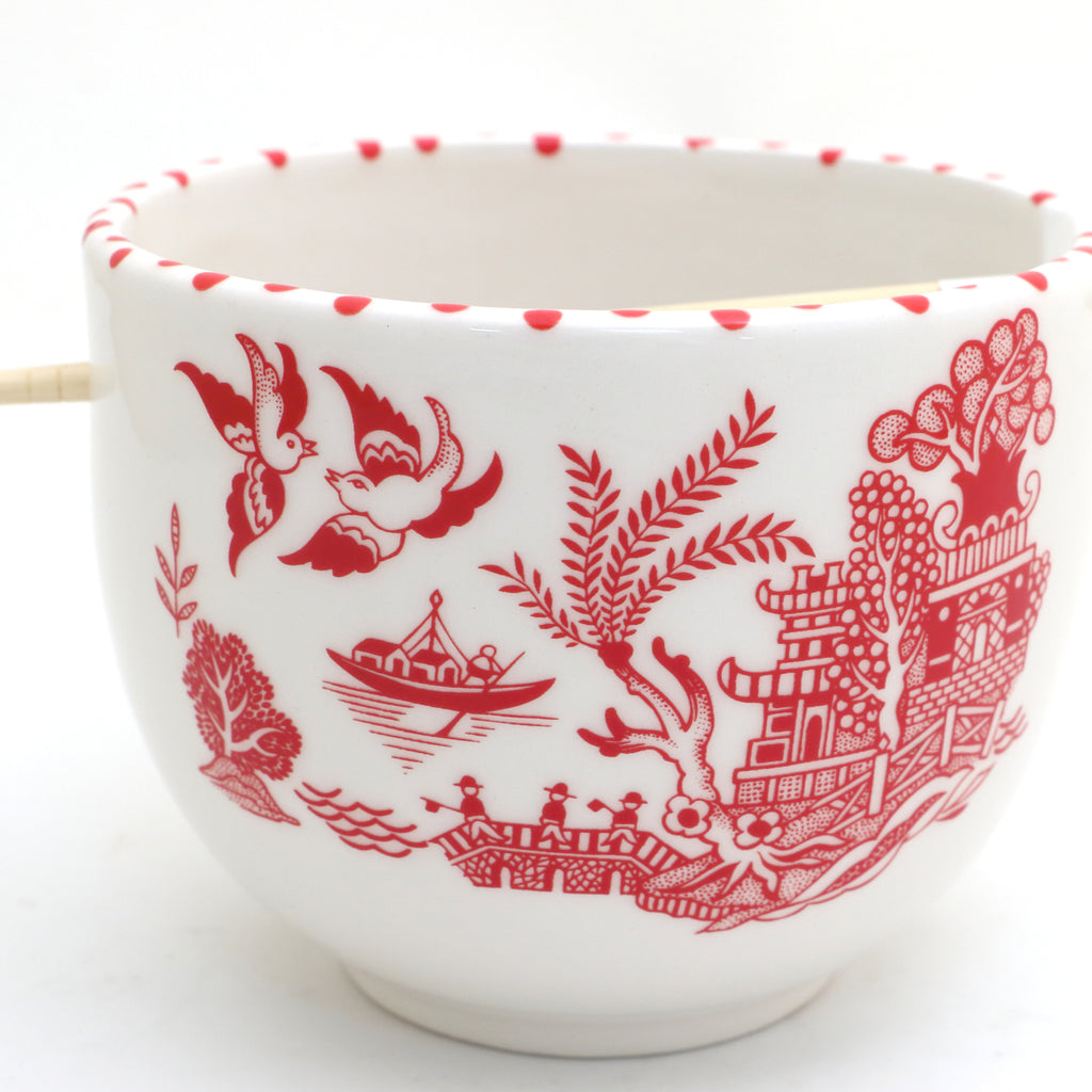 Red Willow noodle bowl, ramen bowl, chopsticks