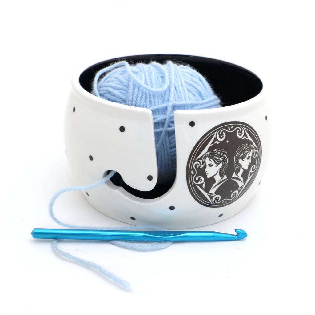 OOPS SALE Gemini Yarn Bowl, Zodiac Birthday gift, Knitting and crochet