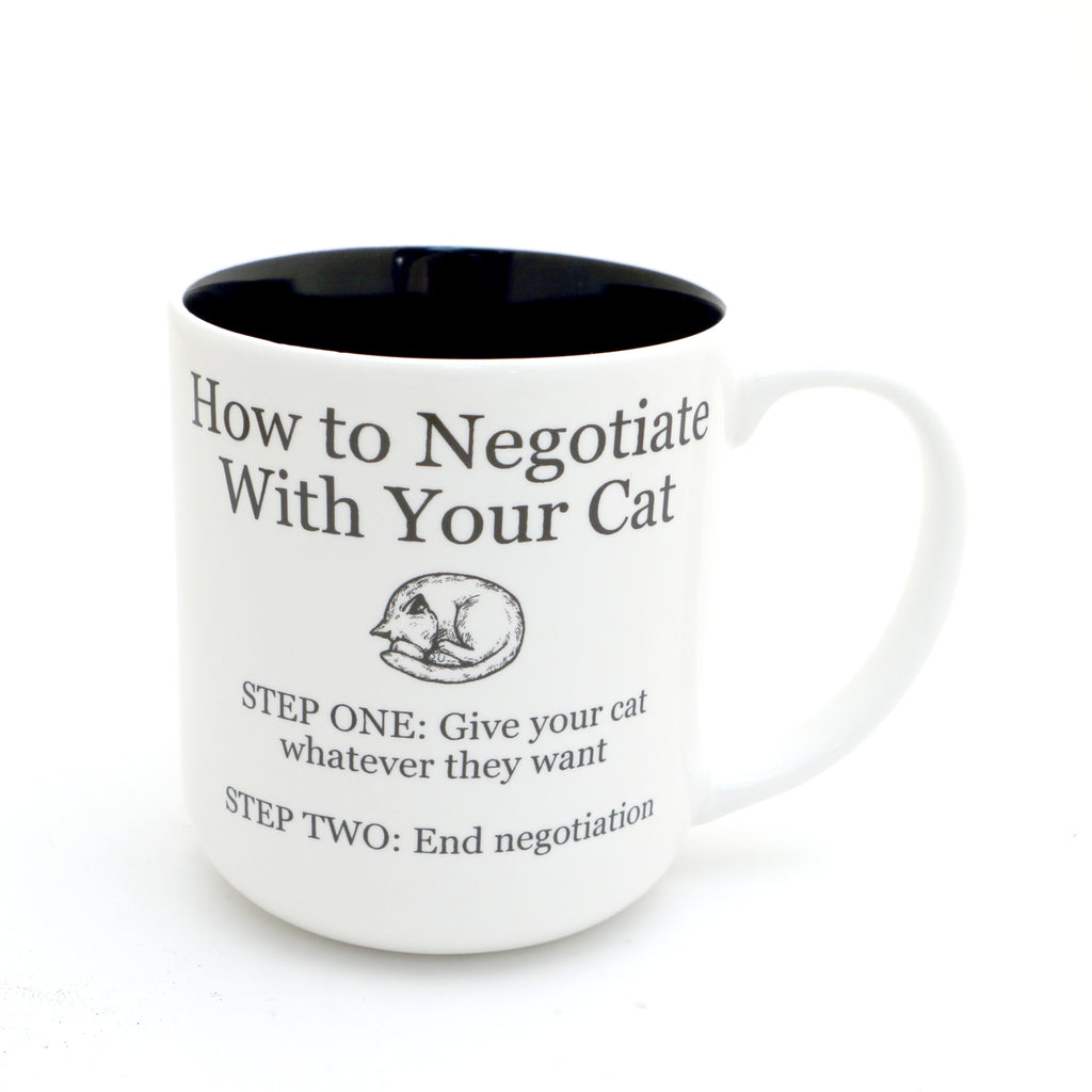 Cat negotiations mug, funny gift for crazy cat lady, cat mom, pet lover