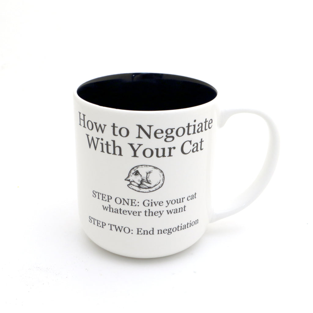 Cat negotiations mug, funny gift for crazy cat lady, cat mom, pet lover
