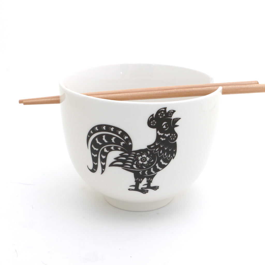 Rooster noodle bowl, chopsticks, pho, ramen bowl Chinese Zodiac