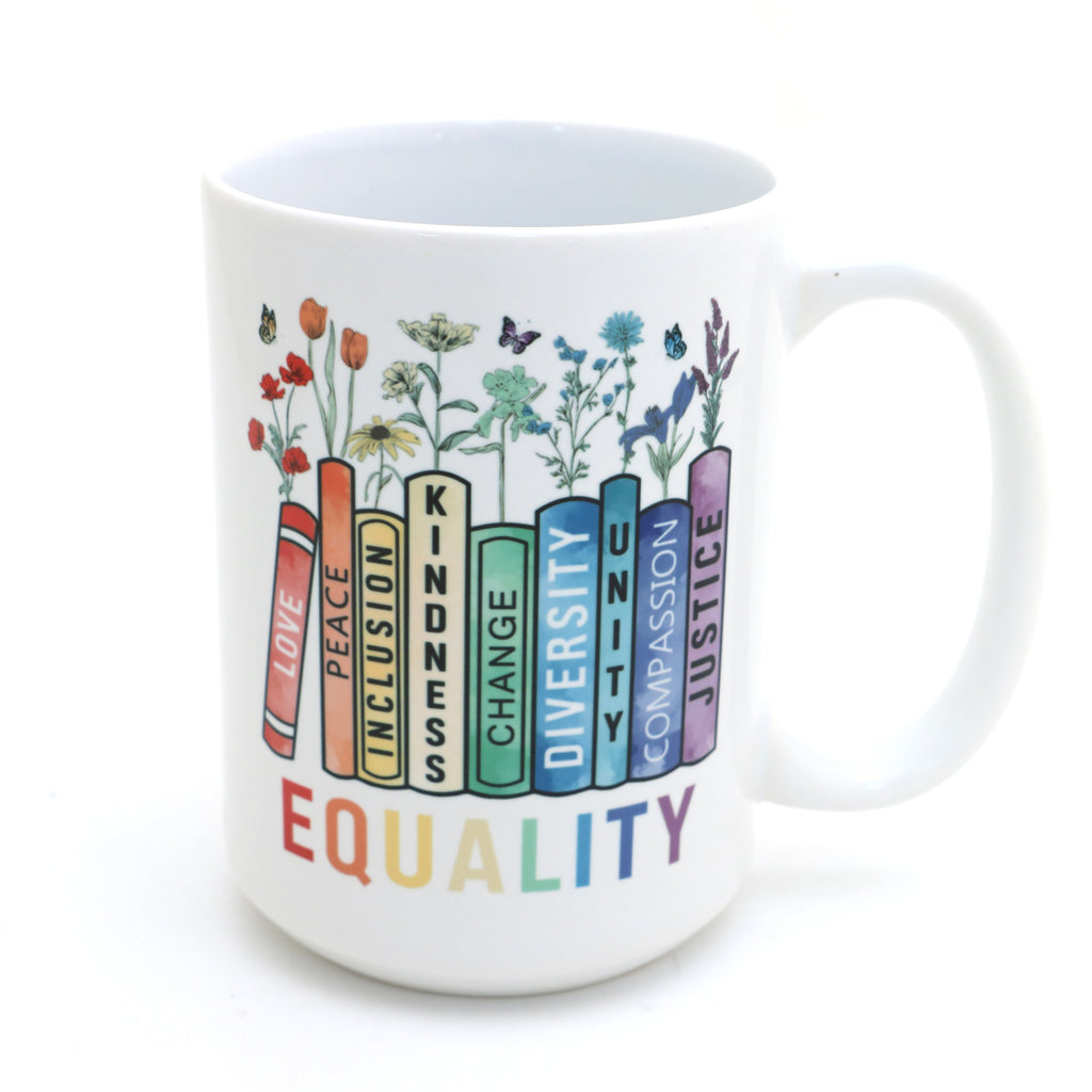 Pride mug, Equality Books, LGBTQ support, ally mug, 15 oz.