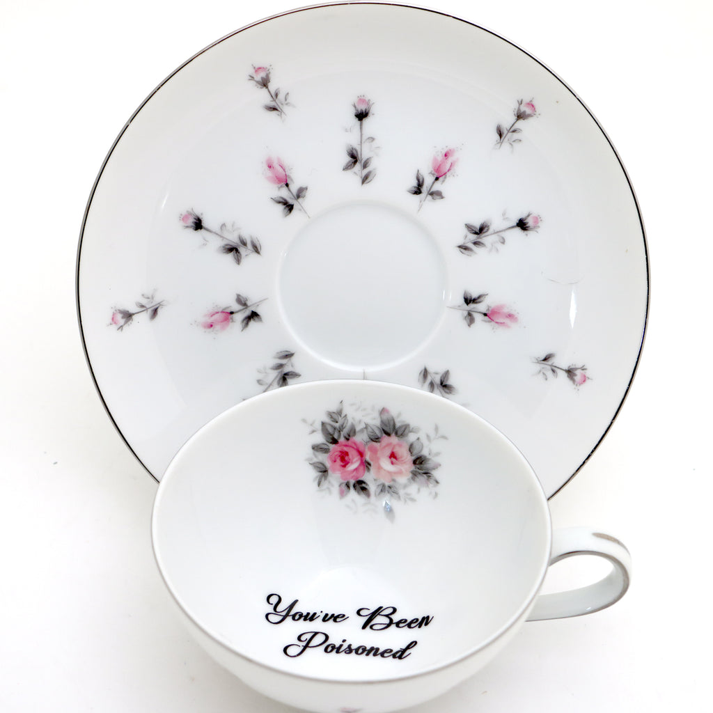 Vintage tea cup and saucer set, You've Been Poisoned