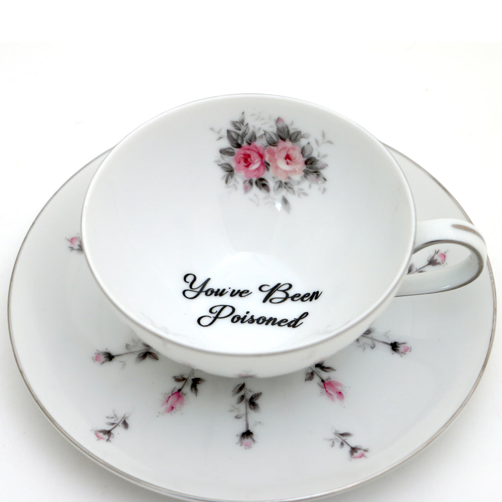 Vintage tea cup and saucer set, You've Been Poisoned