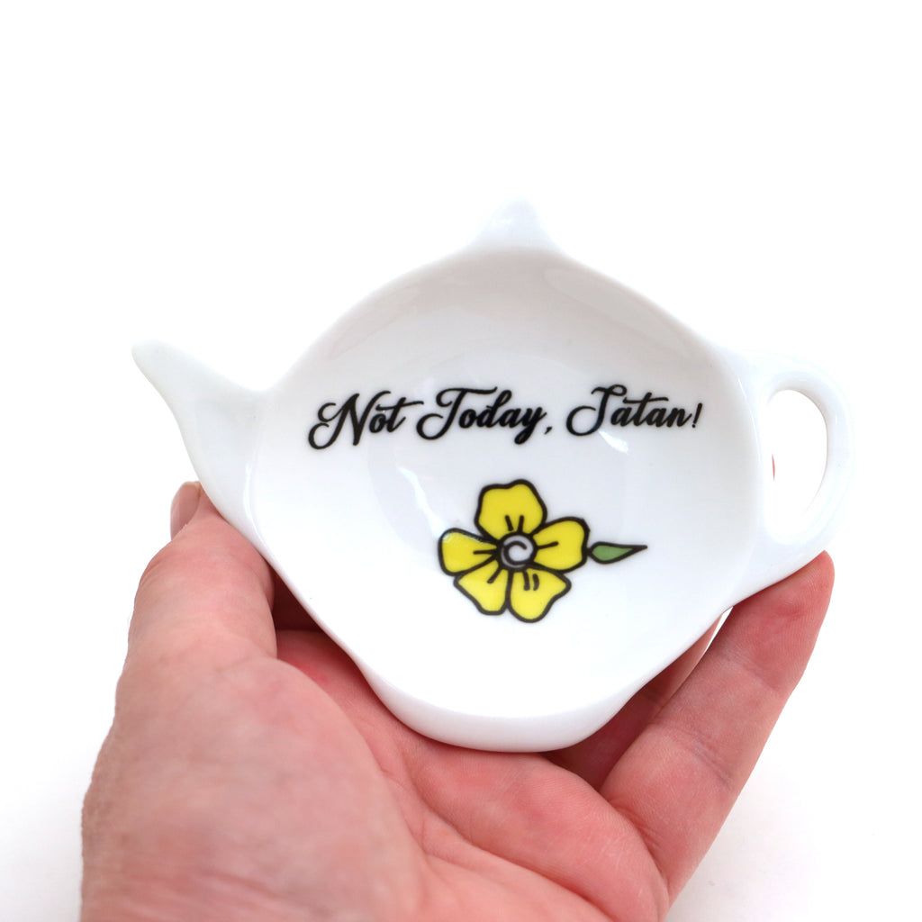 Not Today Satan teabag holder, teapot shaped tea bag dish