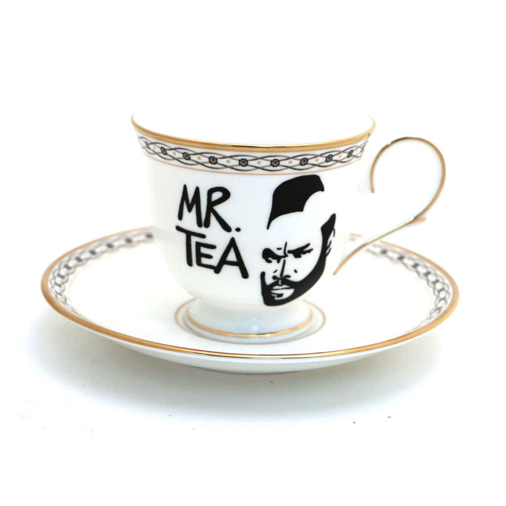 Mr Tea tea cup and saucer set, upcycled vintage Lenox