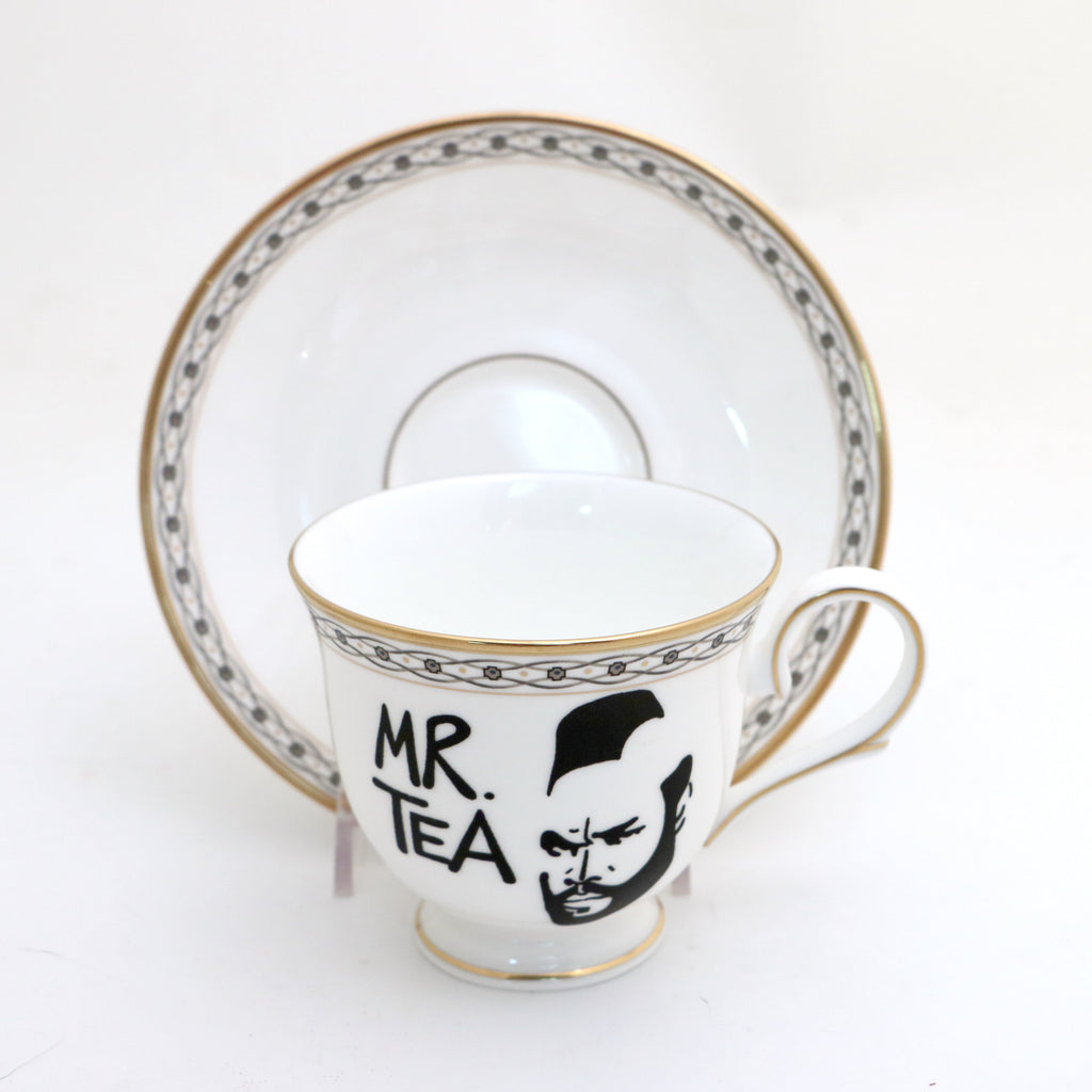 Mr Tea tea cup and saucer set, upcycled vintage Lenox