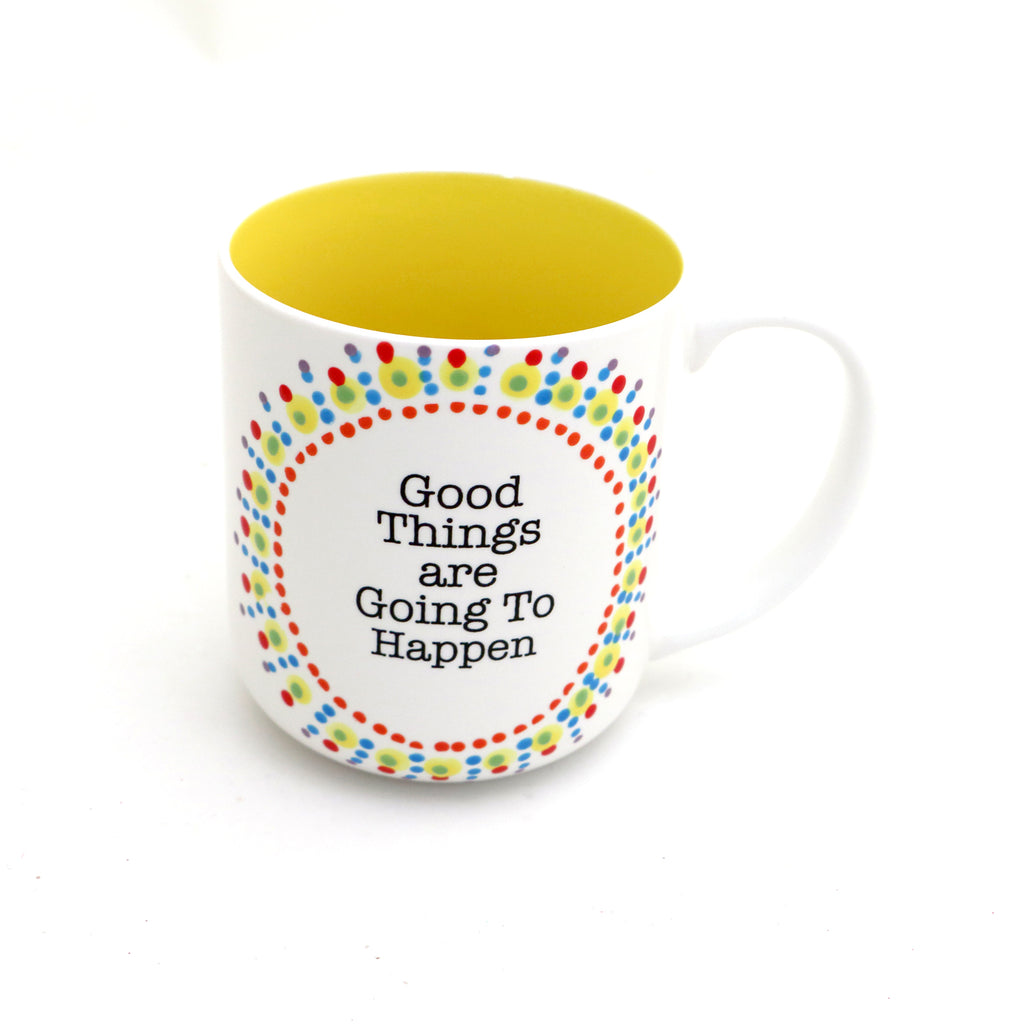 Good Things Are Going To Happen mug, mini mandala positive affirmation