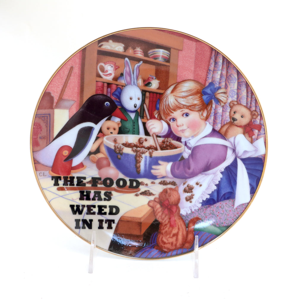 The Food Has Weed In It, Vintage plate upcycled, Dirty Dishes collection