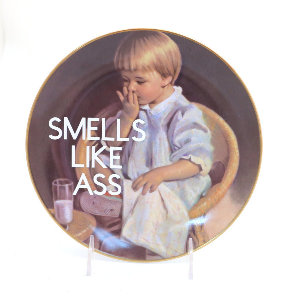 Smells like Ass, Dirty Dishes Collection, upcycled vintage plates