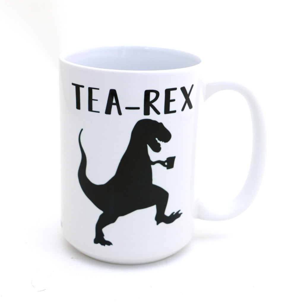 OOPS SALE- black and white Tea-Rex 15 oz mug,  gift for tea drinker