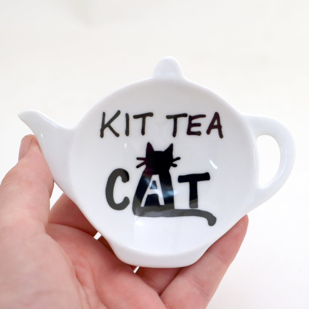 OOPS SALE Kit Tea Cat teabag holder, teapot shaped tea bag dish
