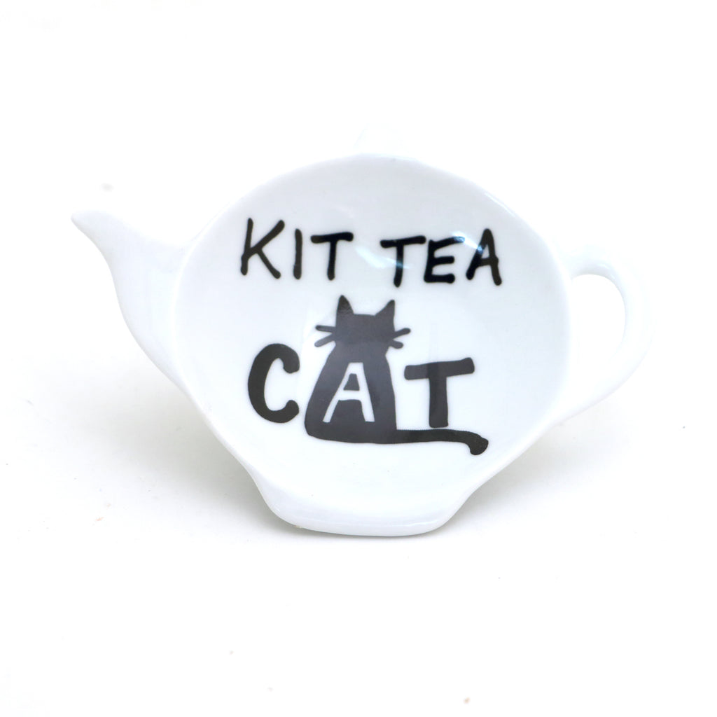 OOPS SALE Kit Tea Cat teabag holder, teapot shaped tea bag dish