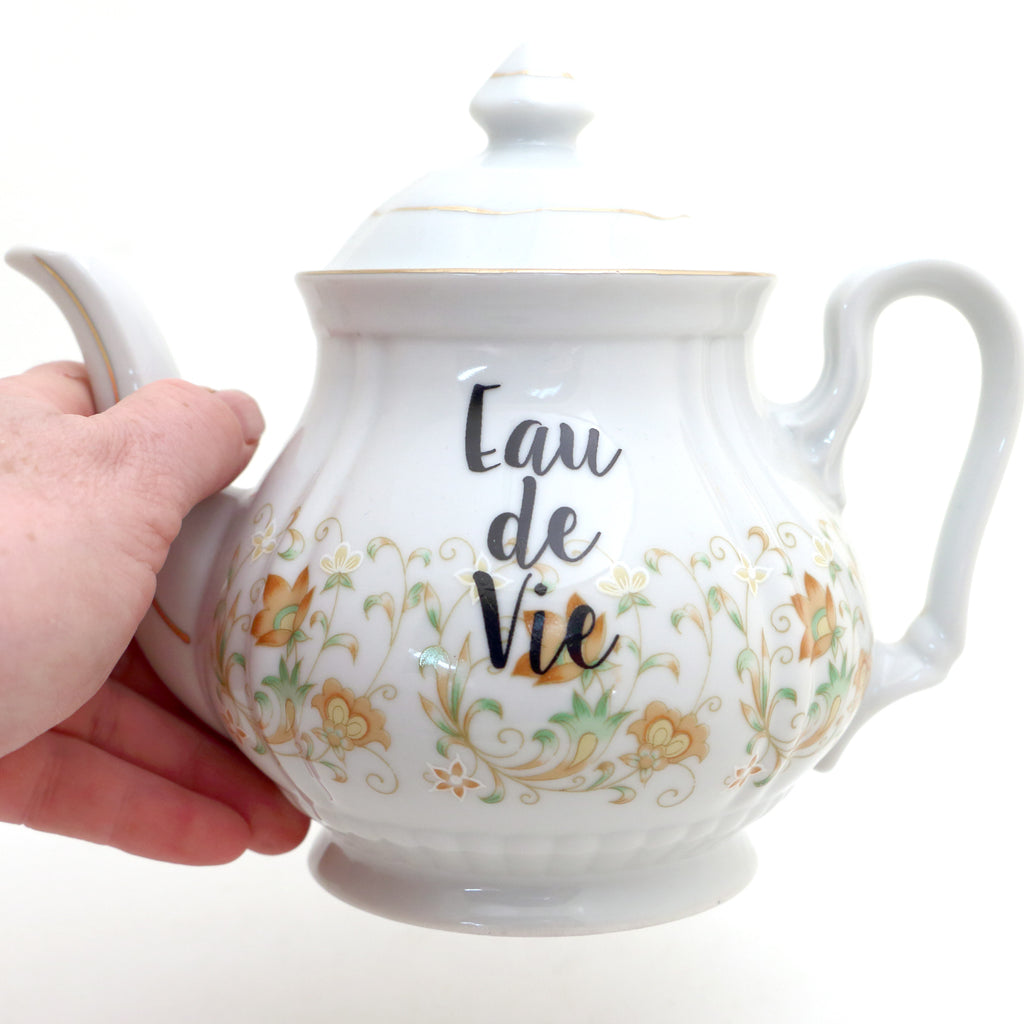 Vintage Eau de Vie teapot, upcycled