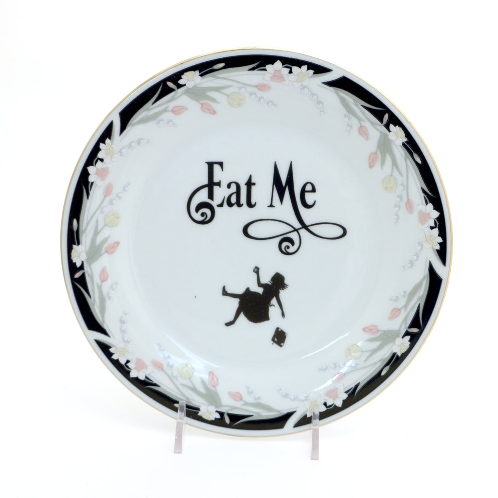 Eat Me, sandwich plate,  Alice in Wonderland Funny plate, vintage upcycled