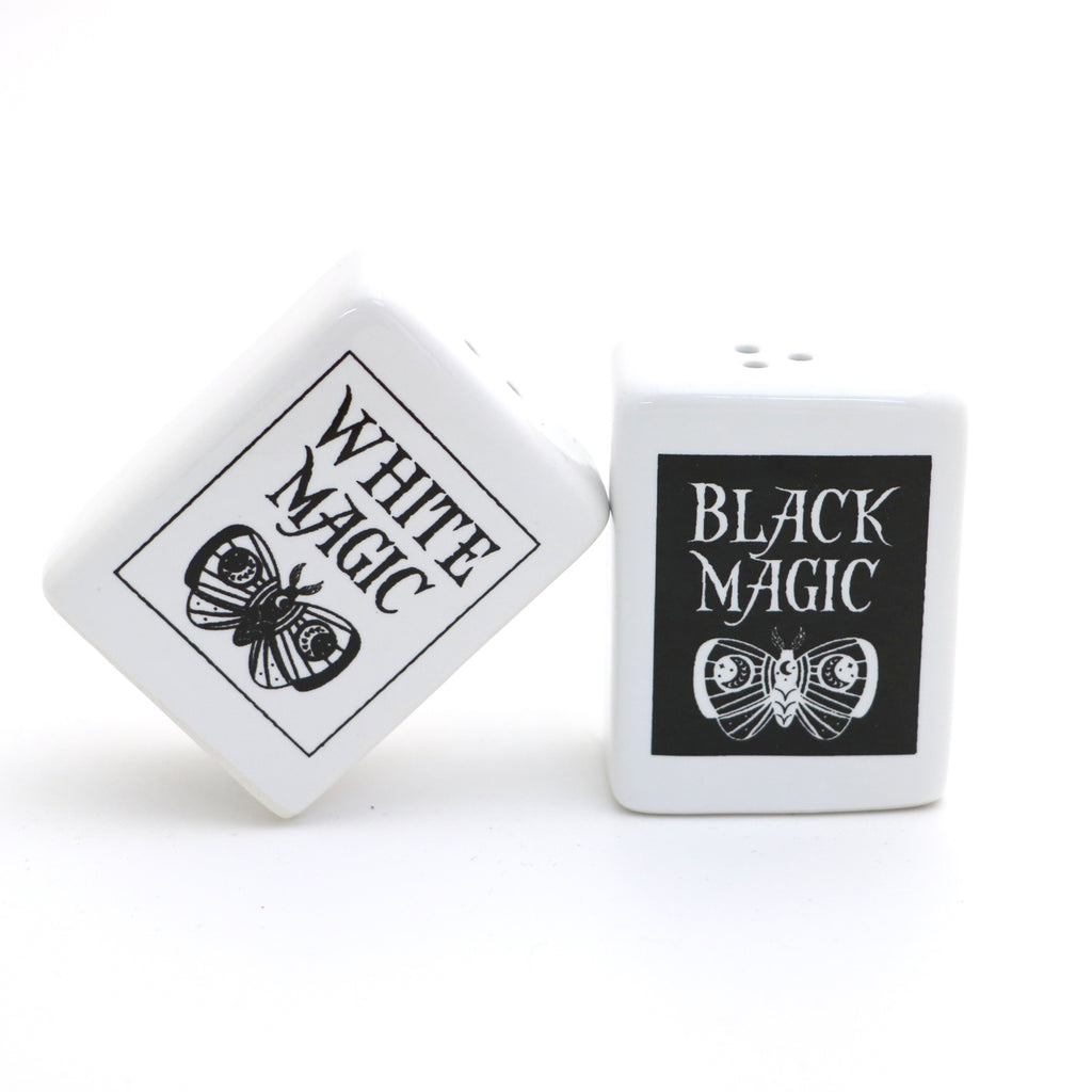 Black Magic White Magic salt and pepper shakers, Celestial magical gifts