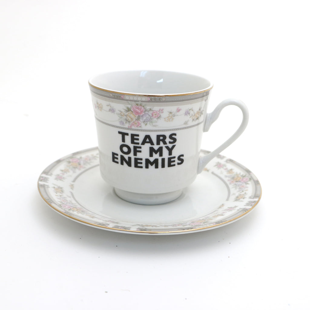 Tears of My Enemies teacup and saucer, Upcycled, vintage