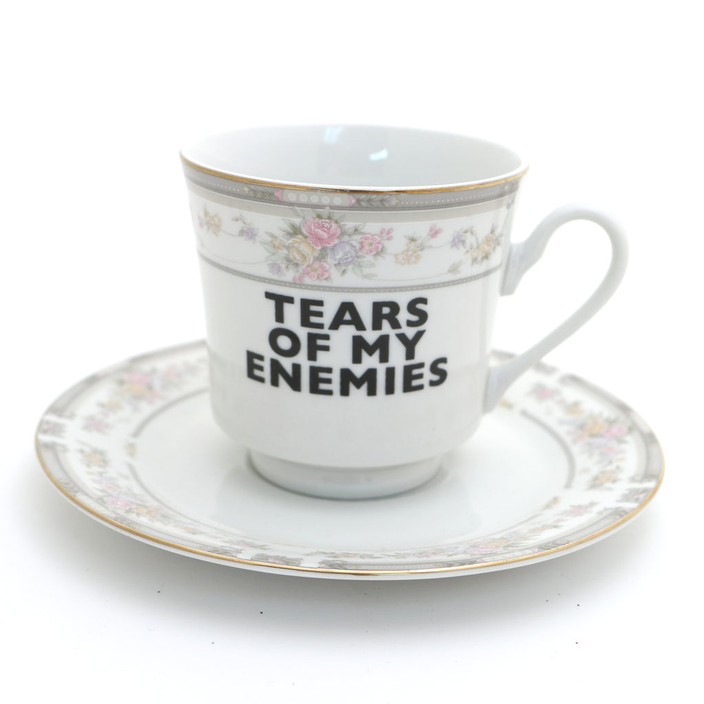 Tears of My Enemies teacup and saucer, Upcycled, vintage