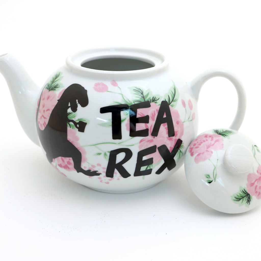 Tea Rex Dinosaur Teapot - Vintage upcycled with flowers