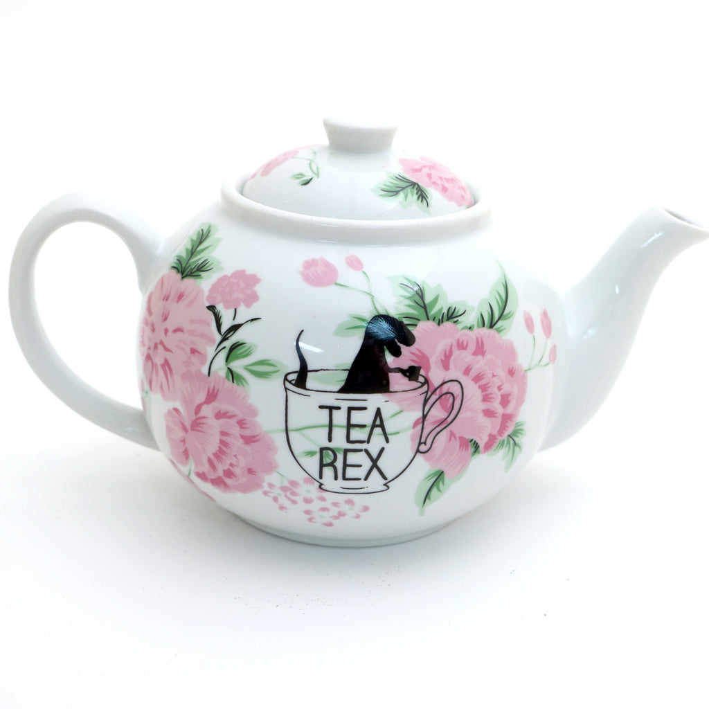 Tea Rex Dinosaur Teapot - Vintage upcycled with flowers