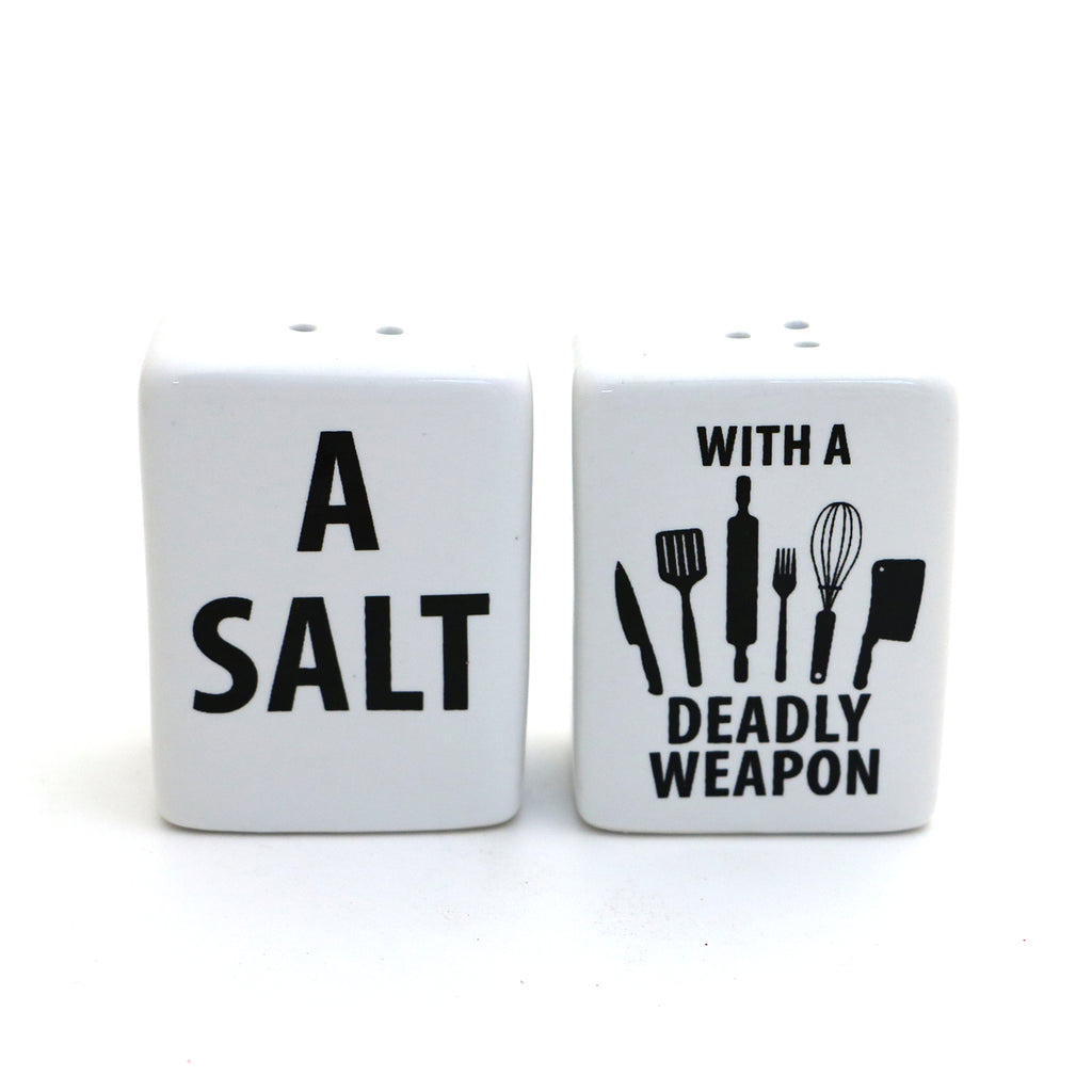 Funny Salt and Pepper Shaker Set, A salt with a Deadly Weapon, gift for cook