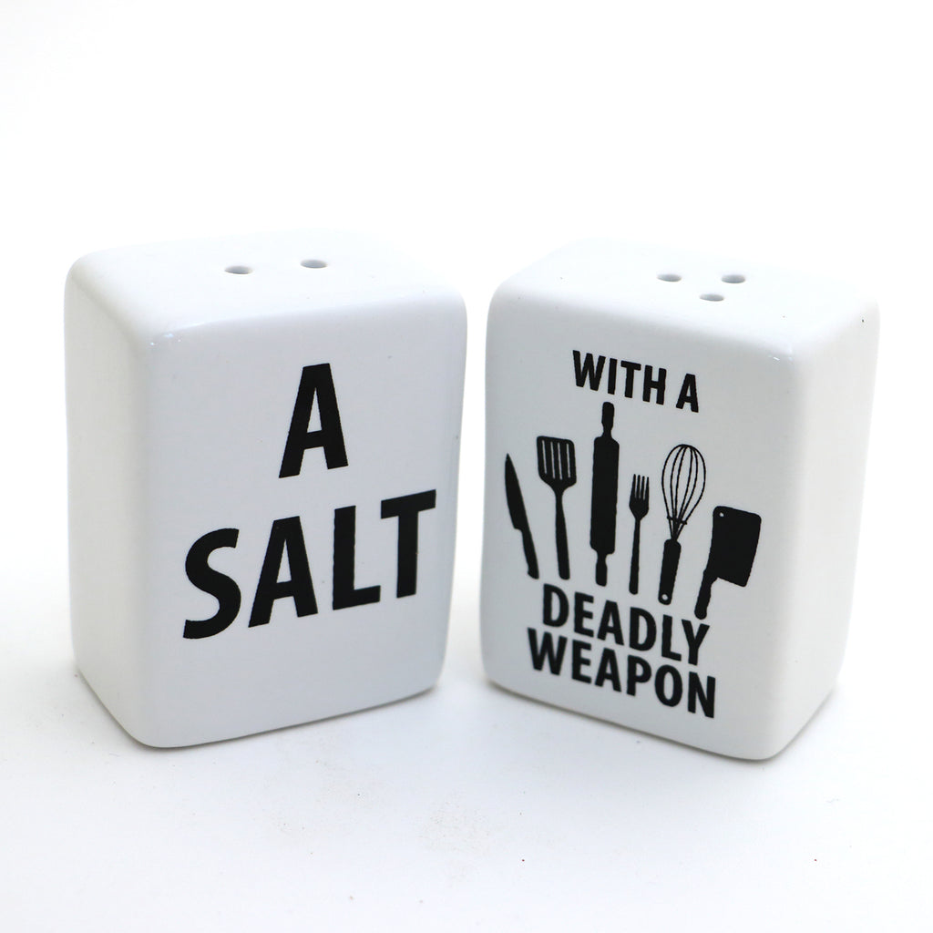 Funny Salt and Pepper Shaker Set, A salt with a Deadly Weapon, gift for cook