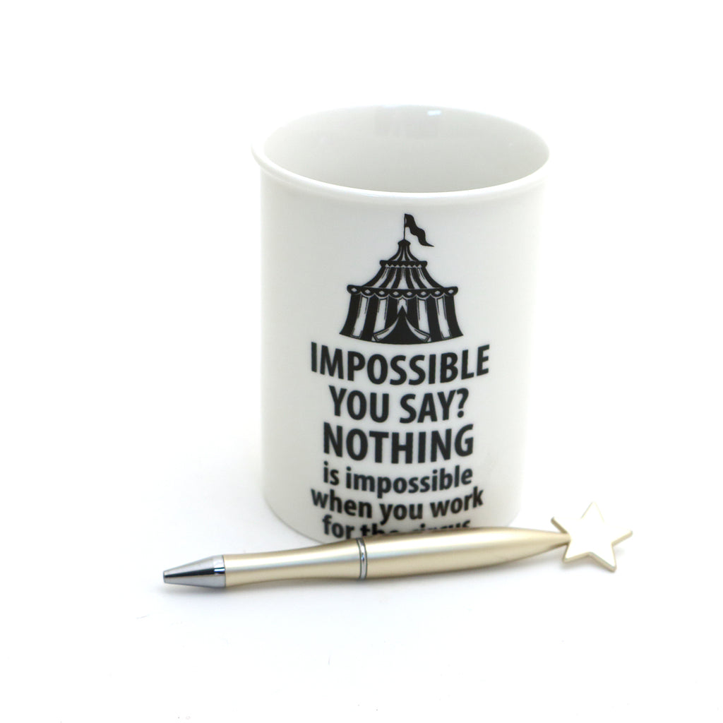 Impossible? Not if you work for the Circus pen and pencil cup, funny gift for co worker, can add pens