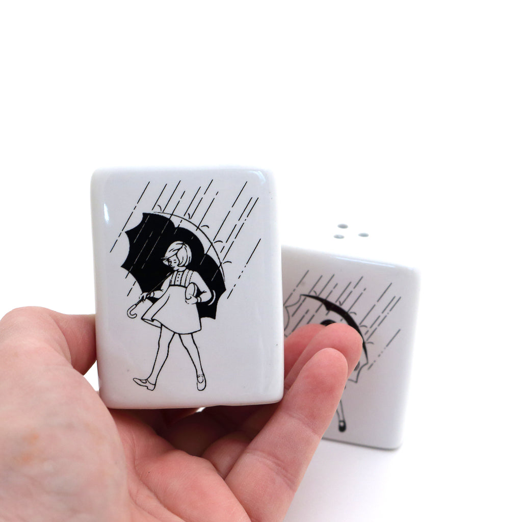 Morton's salt and pepper, vintage image on shakers, gift for cook