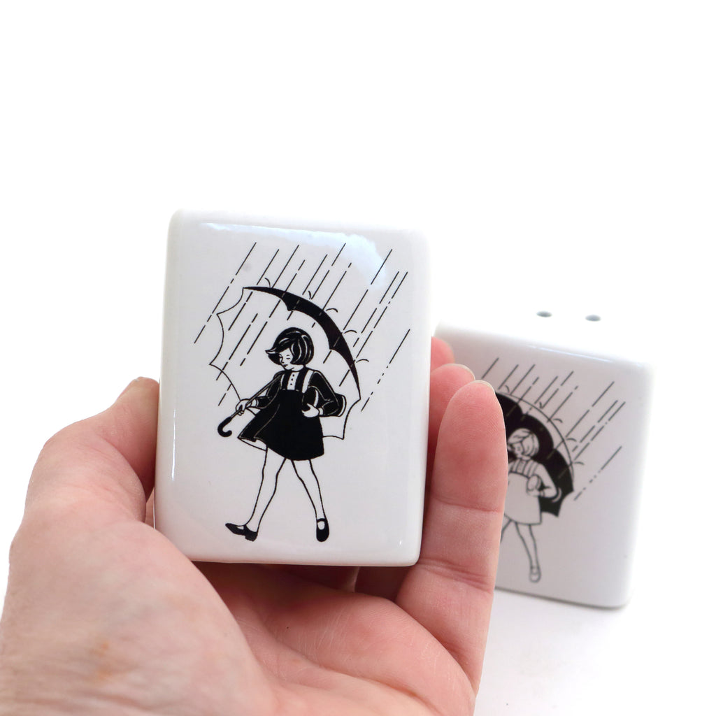 Morton's salt and pepper, vintage image on shakers, gift for cook