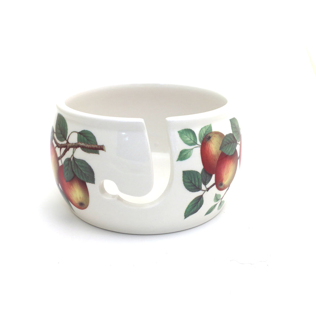Ceramic yarn bowl, vintage apples, gift for someone who knits or crochets
